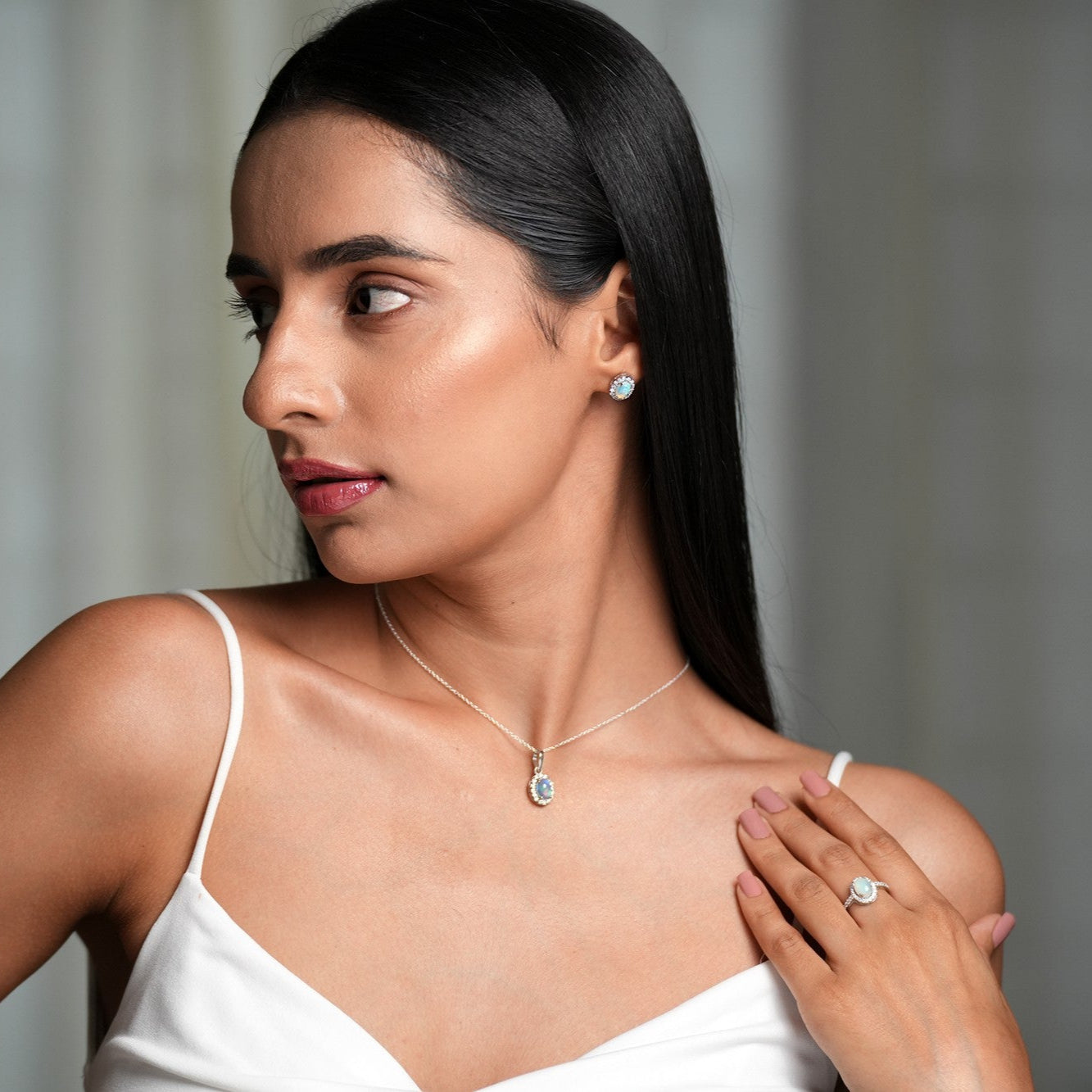 Petite Natural Opal Sterling Silver Set