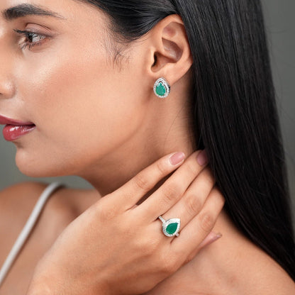 Pear of Joy Green Onyx Ring And Studs Set