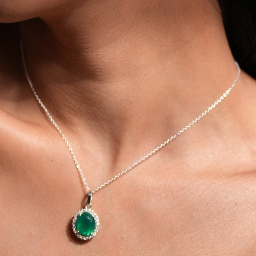 Oval Green Onyx 925 Sterling Silver Jewelry Set