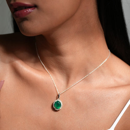 Oval Statement Green Onyx Pendant With Chain
