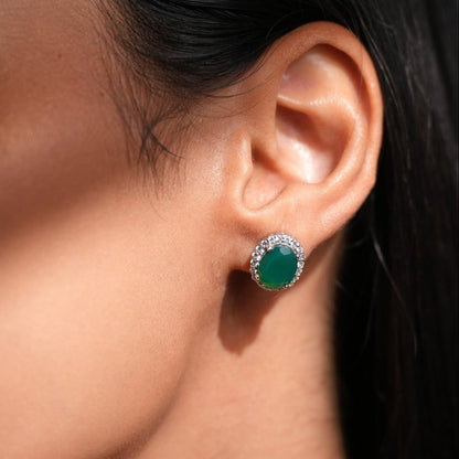 Oval Green Onyx 925 Sterling Silver Jewelry Set