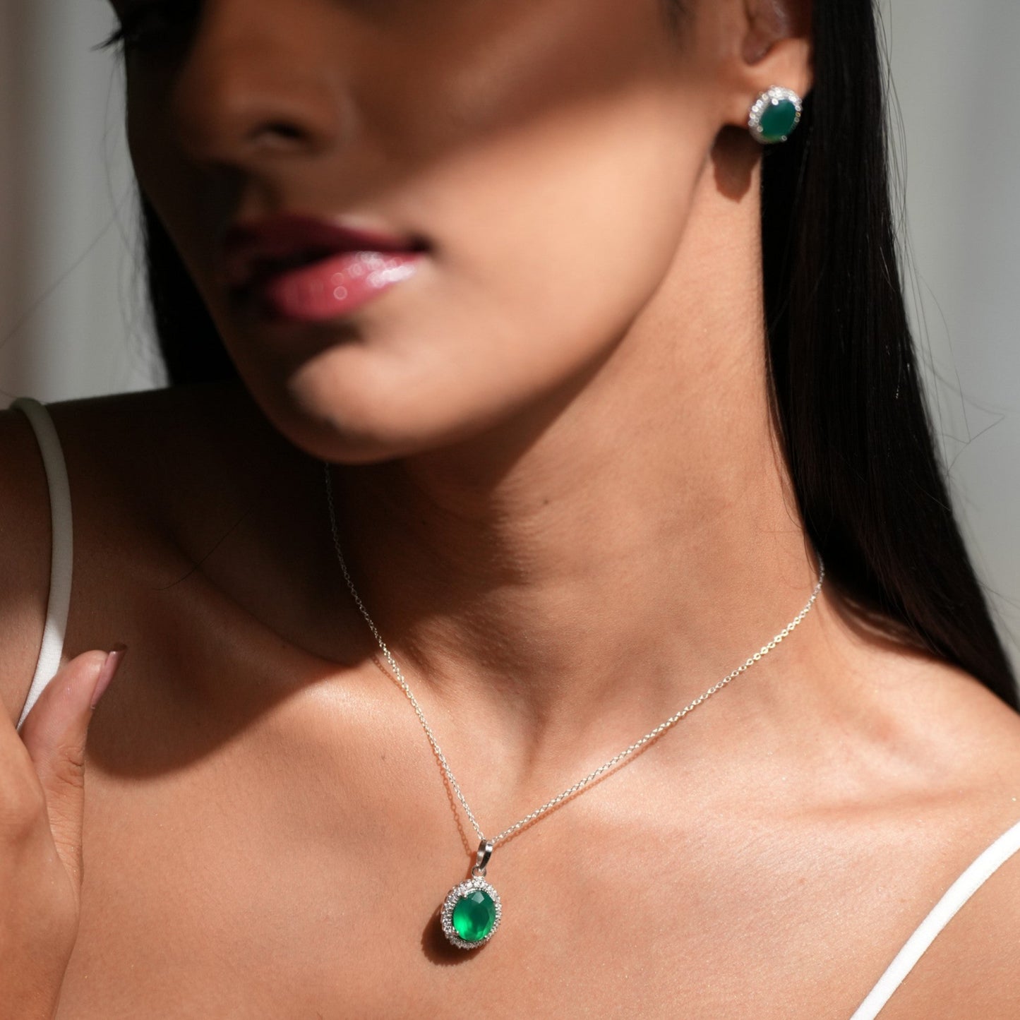 Oval Green Onyx 925 Sterling Silver Jewelry Set