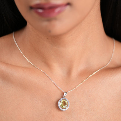 Oval Statement Lemon Quartz Pendant With Chain