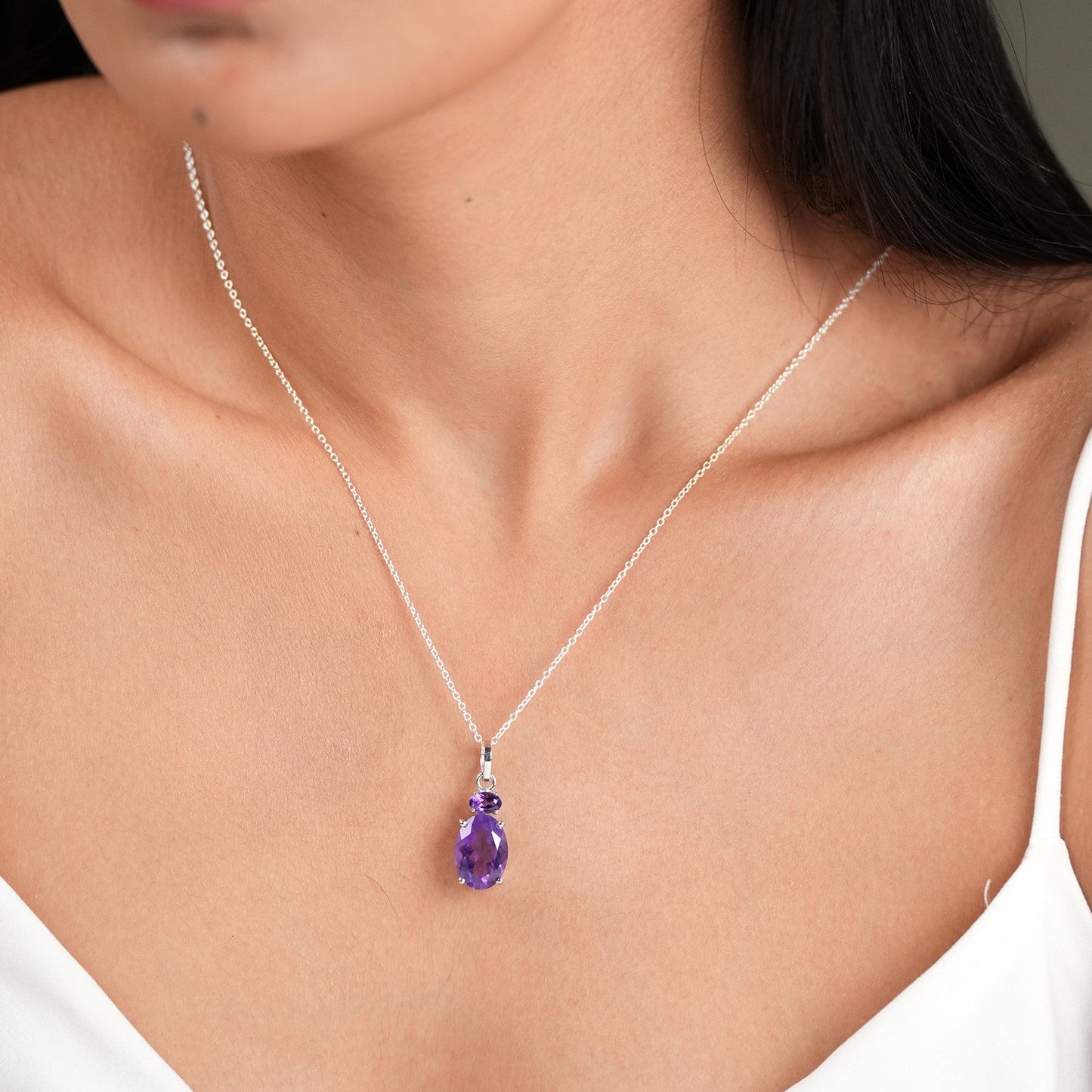 Dual Glow Natural Amethyst pendant with Chain