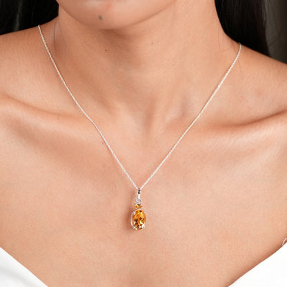 Dual Glow Natural Citrine Pendant With Chain