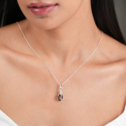 Dual Glow Natural Smoky Quartz Pendant With Chain