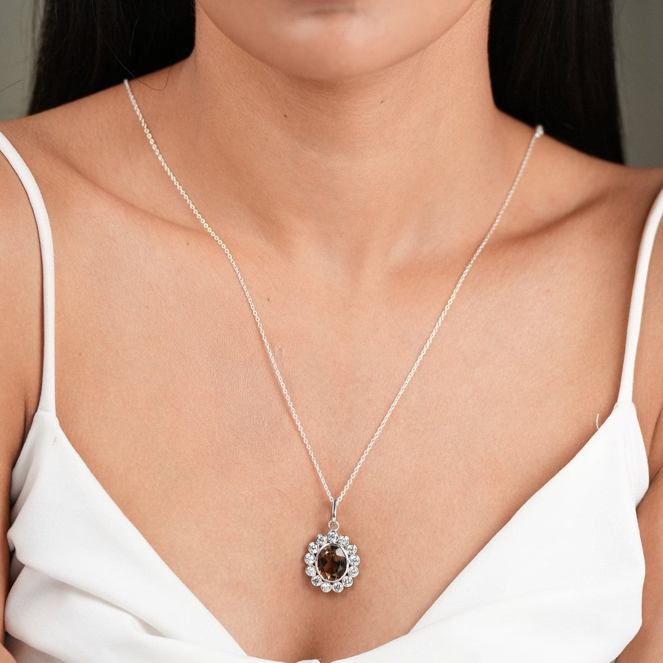 Mystic Gleam Smoky Quartz Pendant With Chain