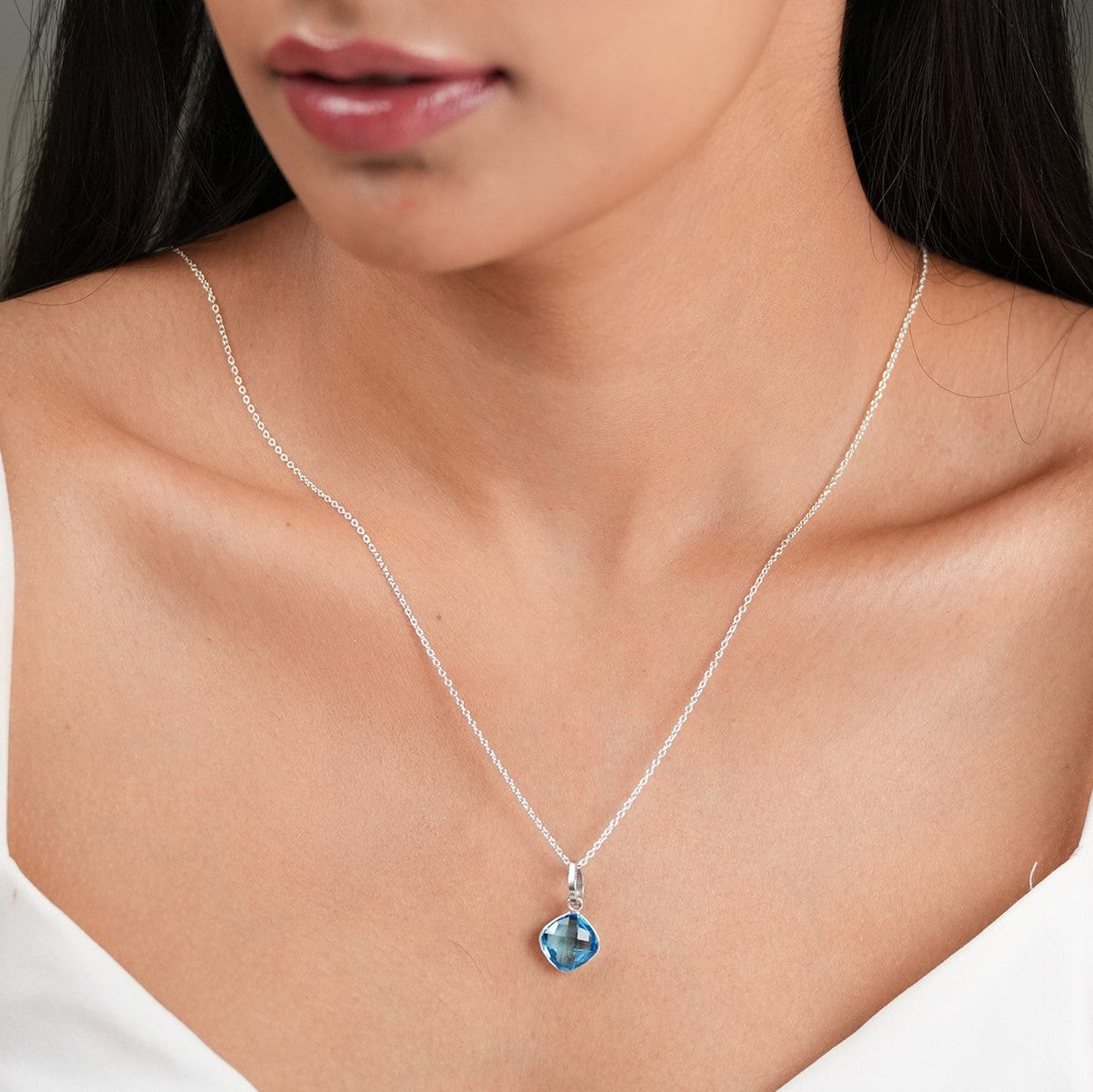 Circa Charm Swiss Blue Topaz Pendant With Chain