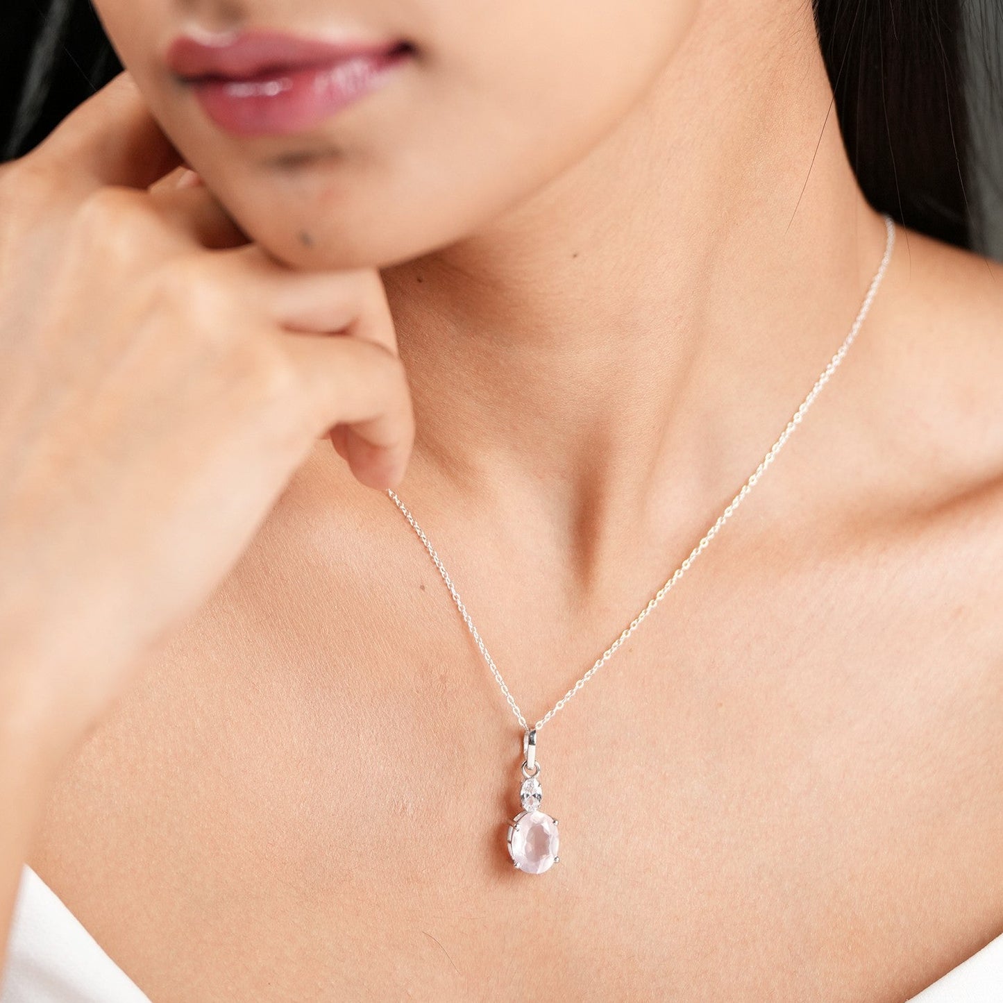 Dual Glow Natural Rose Quartz pendant With Chain