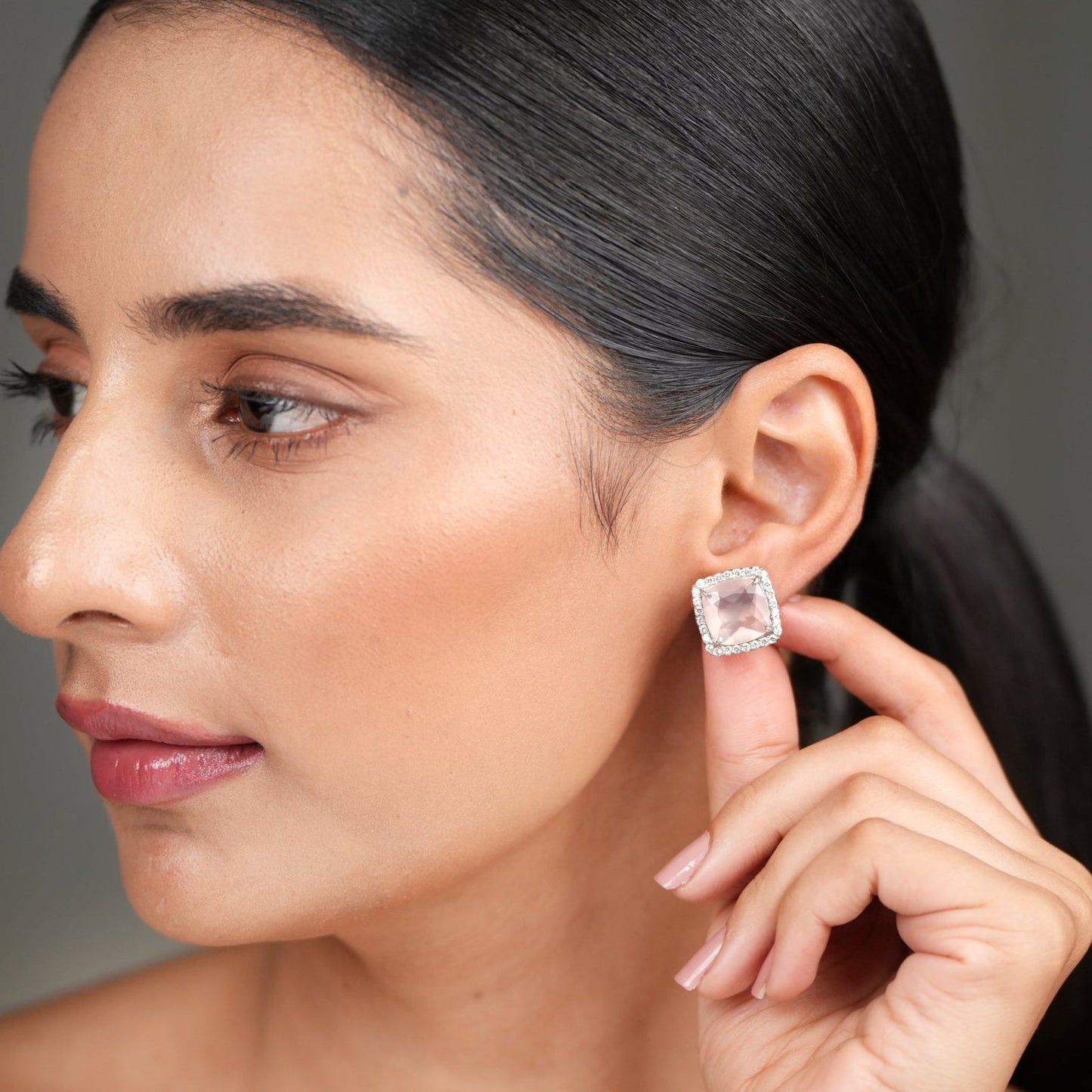 Fierce Glow Rose Quartz Studs