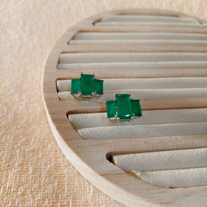 3 Baguette Green Onyx Gemstone studs