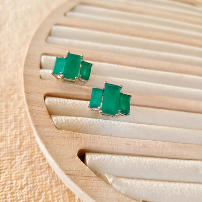 3 Baguette Green Onyx Gemstone studs