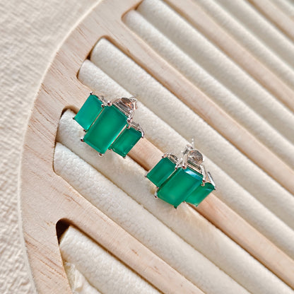3 Baguette Green Onyx Gemstone studs