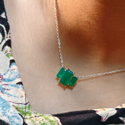 3 Baguette Natural Green Onyx Pendant and Earring Set