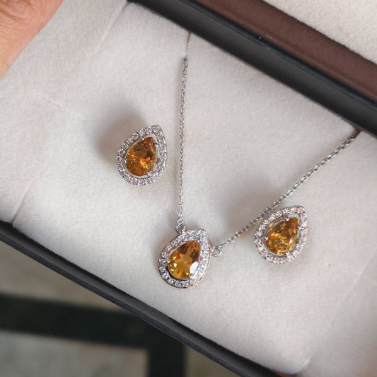 Pear of joy Citrine Pendant and Earring Set