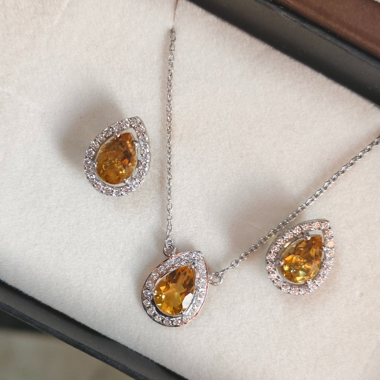Pear of joy Citrine Pendant and Earring Set