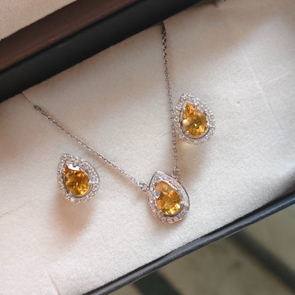 Pear of joy Citrine Pendant and Earring Set