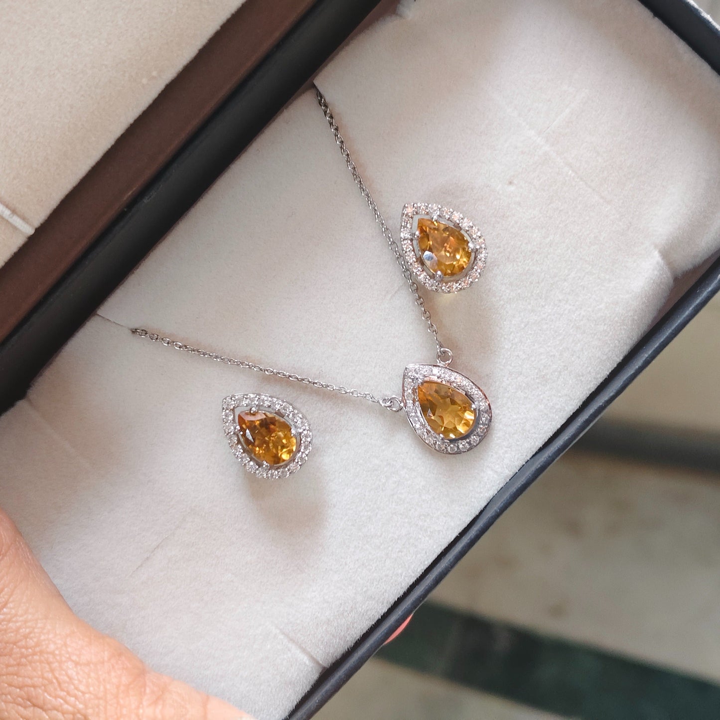 Pear of joy Citrine Pendant and Earring Set