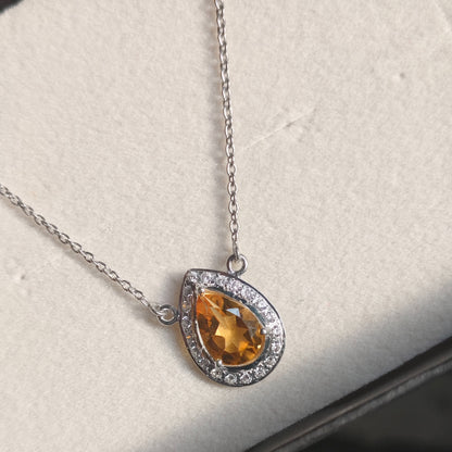 Pear of Joy Citrine Pendant With Chain