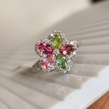 'Bloom Halo' Multi Tourmaline Petals Gemstone Ring