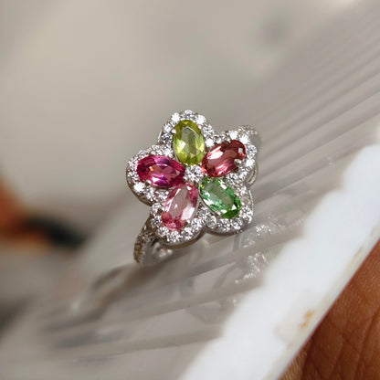 'Bloom Halo' Multi Tourmaline Petals Gemstone Ring