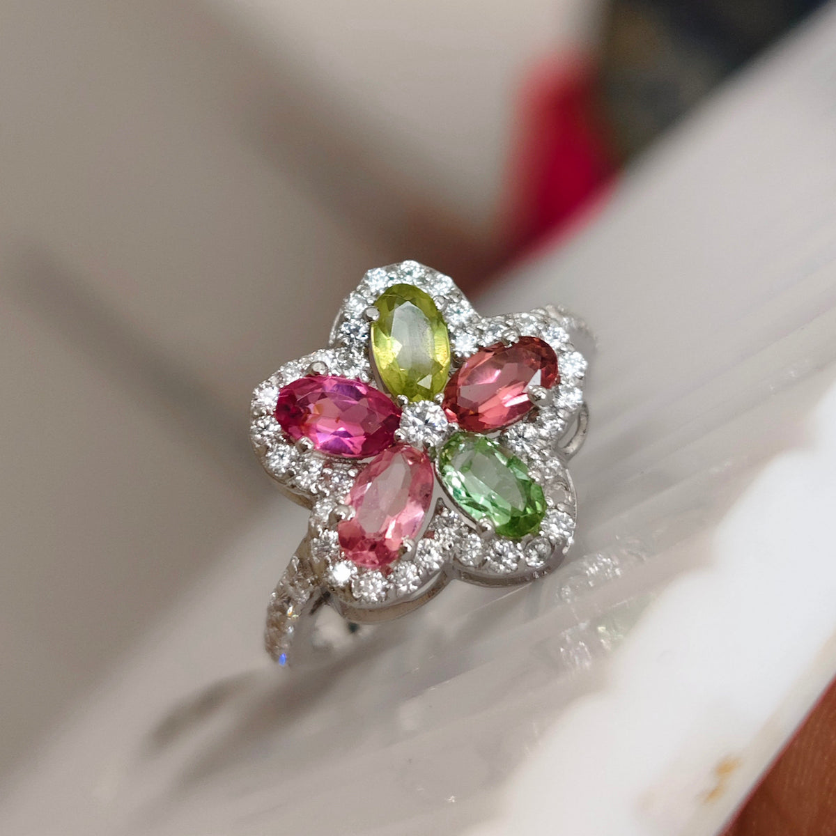 'Bloom Halo' Multi Tourmaline Petals Gemstone Ring