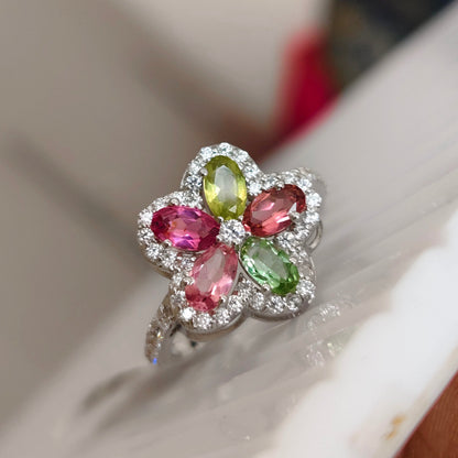 'Bloom Halo' Multi Tourmaline Petals Gemstone Ring