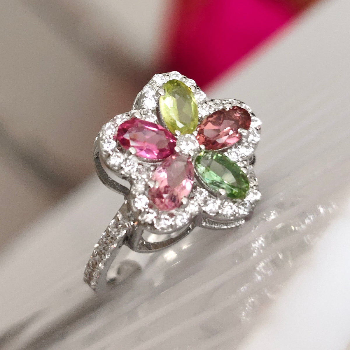 'Bloom Halo' Multi Tourmaline Petals Gemstone Ring