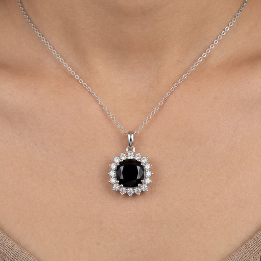 'Bloom Royale' Natural Black Onyx Pendant with Chain