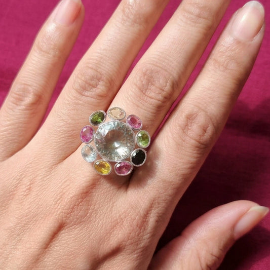 'Multi Tourmaline Bouquet' Natural 925 Silver Ring
