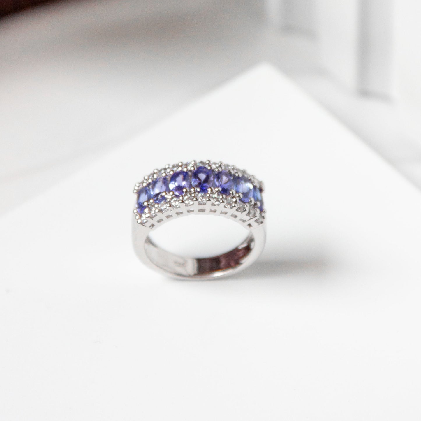 Twinkling Natural Tanzanite Silver Ring