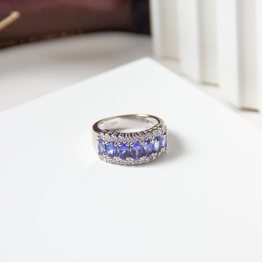 Twinkling Natural Tanzanite Silver Ring