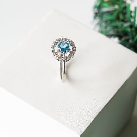 Eternal Round Halo Swiss Blue Topaz Ring