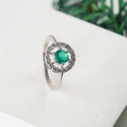 Eternal Round Halo Green Onyx Ring
