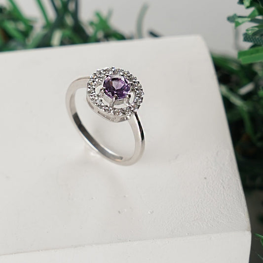 Eternal Round Halo Amethyst Ring