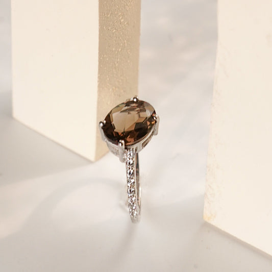 Oval Mist Natural Smoky Quartz Ring