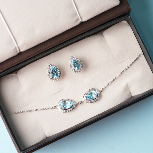 Pear of Joy Natural Sky Blue Topaz Bracelet Set