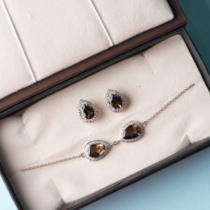 Pear of Joy Natural Smoky Quartz Bracelet Set