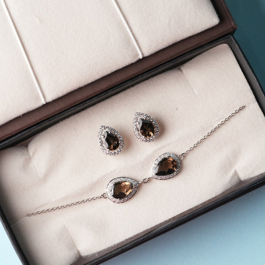 Pear of Joy Natural Smoky Quartz Bracelet Set