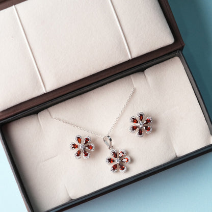 Sol Natural Garnet Pendant and Earring Set