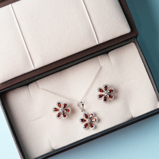 Sol Natural Garnet Pendant and Earring Set