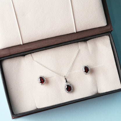 Petite Natural Garnet Pendant and Earring Set