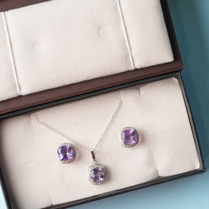 Blissful 925 Silver Amethyst Pendant And Earrings Set