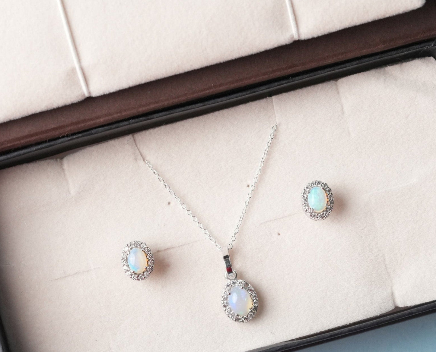 Petite Natural Opal Pendant and Earring Set