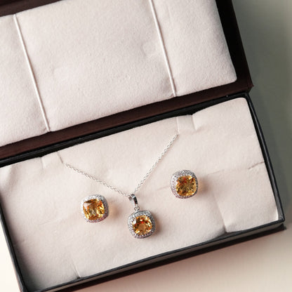 Blissful Natural Citrine Pendant and Earrings Set