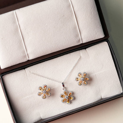 Sol 925 Sterling Silver Citrine Pendant and Earring Set
