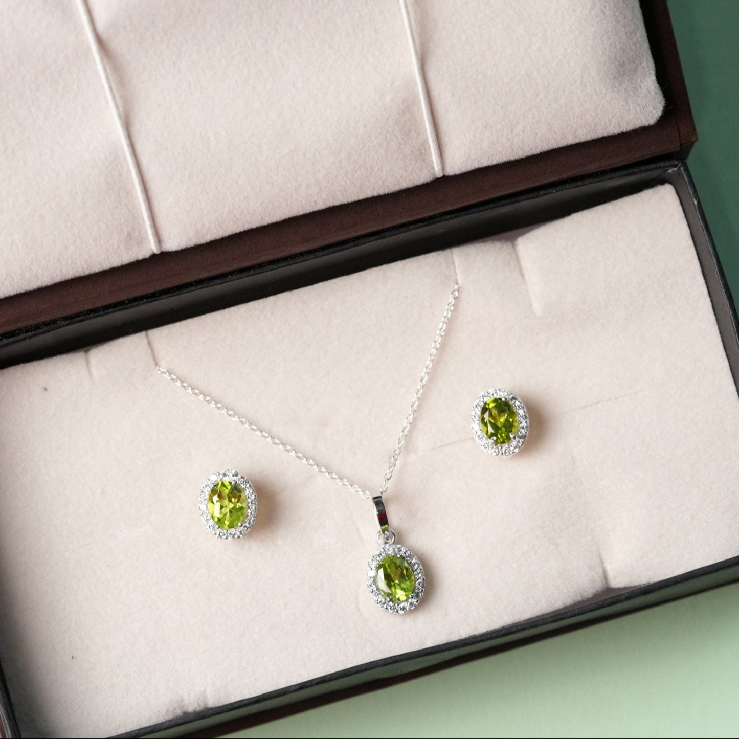 Petite Natural Peridot Pendant and Earring Set