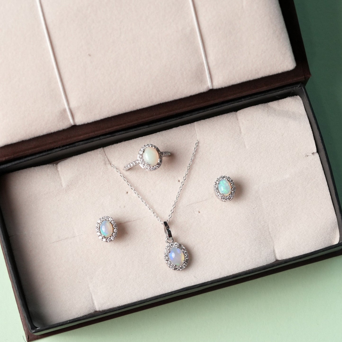 Petite Natural Opal Sterling Silver Set