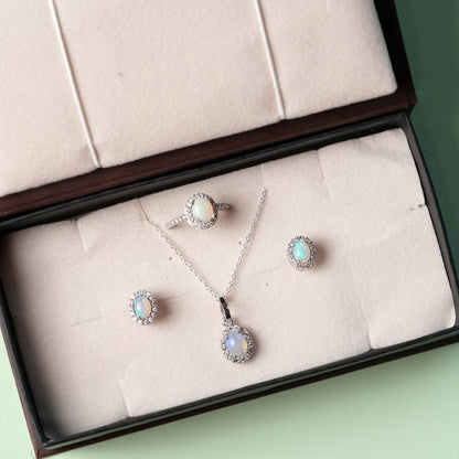 Petite Natural Opal Sterling Silver Set