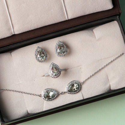 Pear of Joy Green Amethyst Bracelet Set with ring